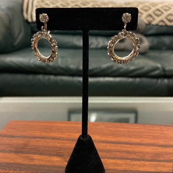 Vintage Rhinestone Round Earrings - Picture 2 of 4